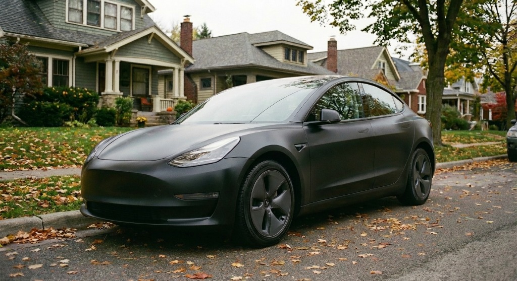 Matte Black Tesla Model 3 - Side View